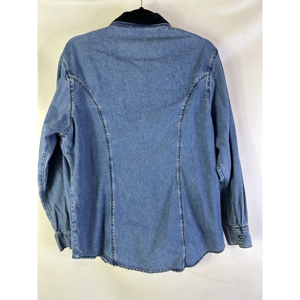 Vintage 90s Floral Embroidered Pearl Snap Denim Shirt Western - Picture 6 of 7